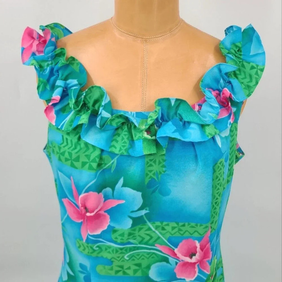 Vintage Pomare  Hawaii Floral Ruffled Top Maxi Dress - Picture 2 of 10